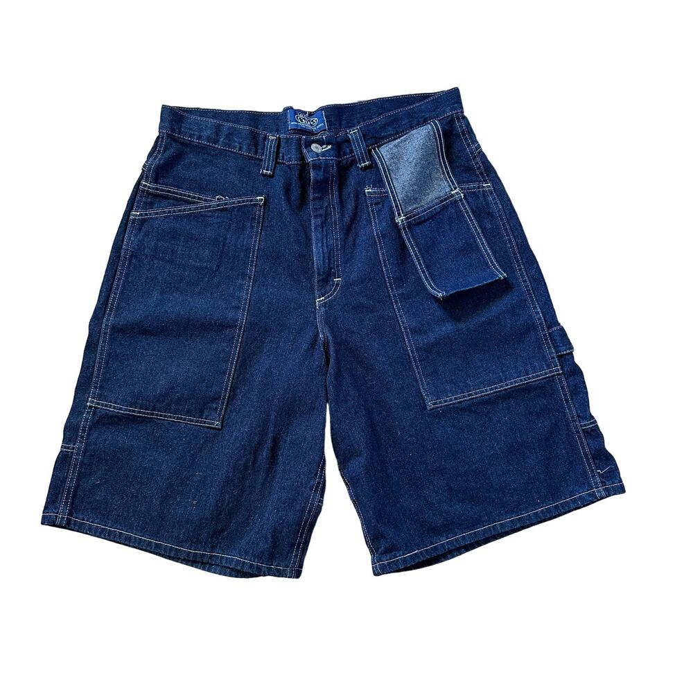 Vintage Y2K Lee Pipes Shorts Men Size 38 Baggy Wide Leg Denim Blue Jean Jnco 90s